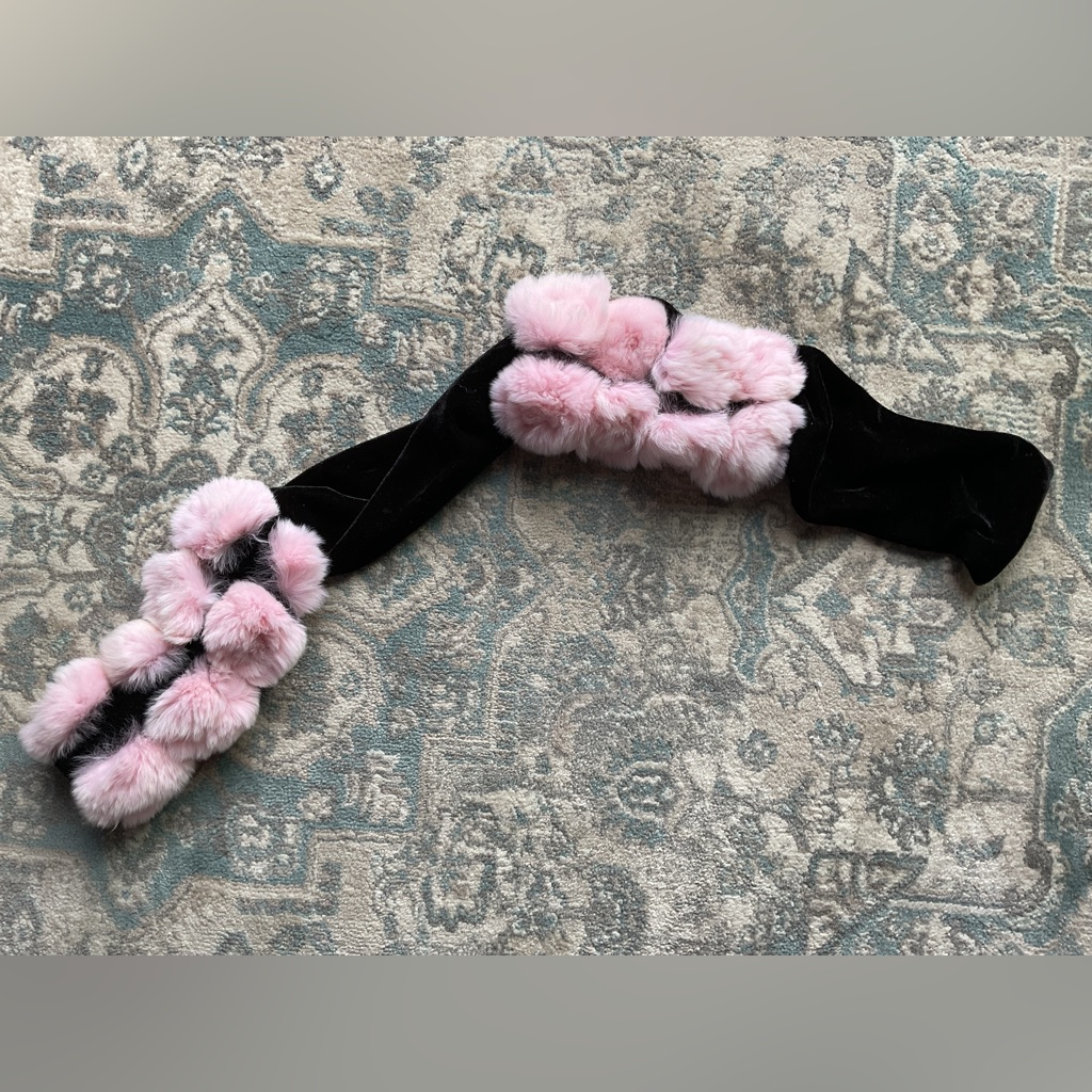 Black Velvet Muff With Pink Velvet Pom Poms